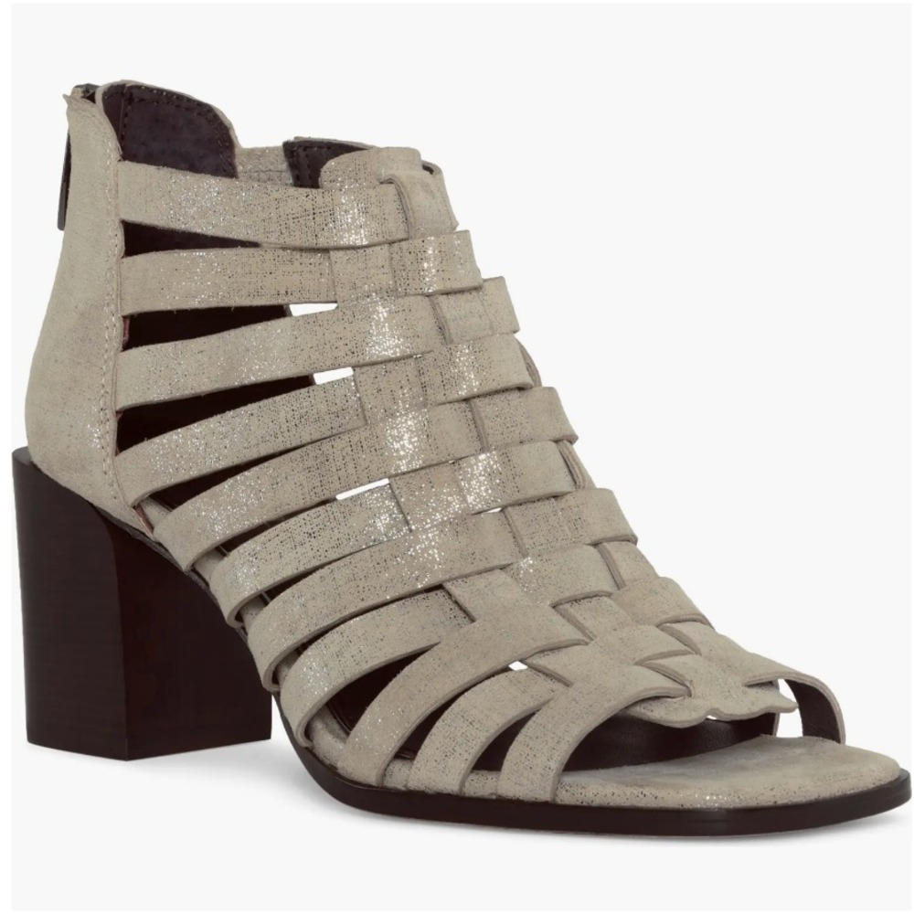 Donald Pliner Size 7.5 Metallic Suede Heel Sandals Gladiator Cage NEW PIXEE $149